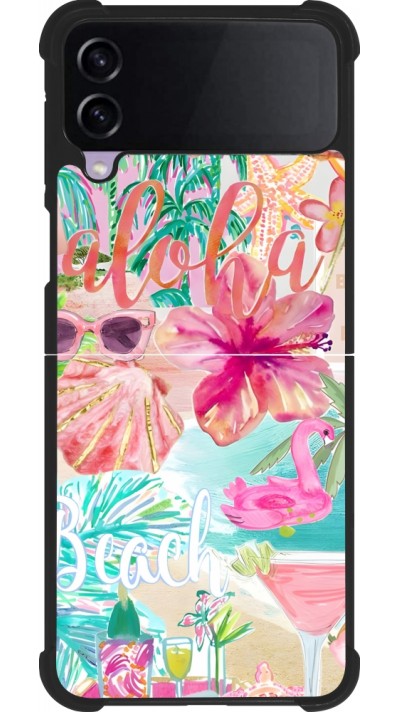 Coque Samsung Galaxy Z Flip4 - Silicone rigide noir Preppy Collage Aloha