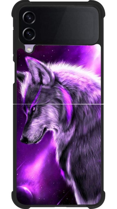 Coque Samsung Galaxy Z Flip4 - Silicone rigide noir Purple Sky Wolf