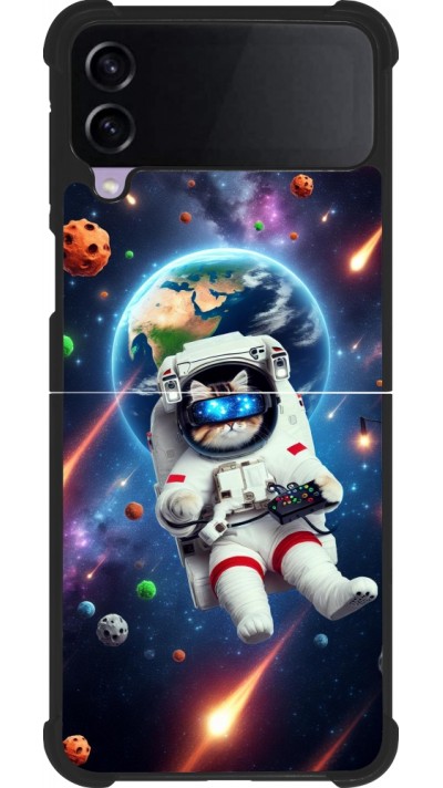 Samsung Galaxy Z Flip4 Case Hülle - Silikon schwarz VR SpaceCat Odyssee