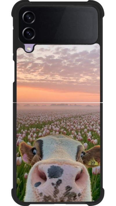 Samsung Galaxy Z Flip4 Case Hülle - Silikon schwarz Cow with tulips Spring 2026
