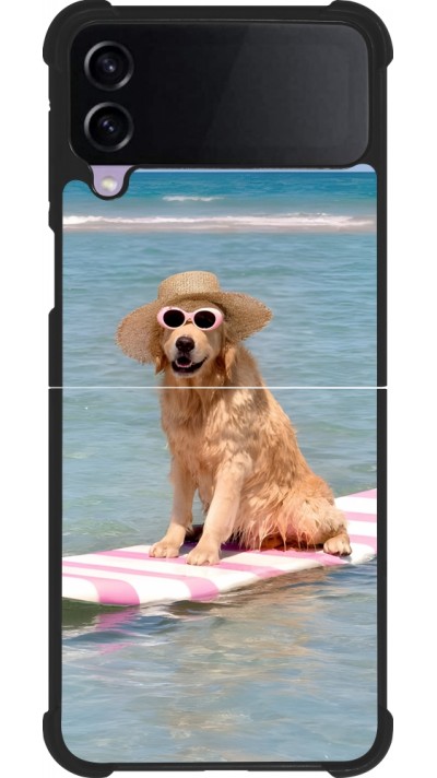 Coque Samsung Galaxy Z Flip4 - Silicone rigide noir Summer Dog on Paddle