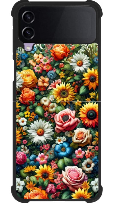 Coque Samsung Galaxy Z Flip4 - Silicone rigide noir Summer Floral Pattern