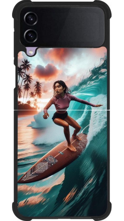 Coque Samsung Galaxy Z Flip4 - Silicone rigide noir Surfeuse Balinaise