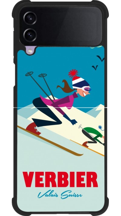 Samsung Galaxy Z Flip4 Case Hülle - Silikon schwarz Verbier Ski Downhill