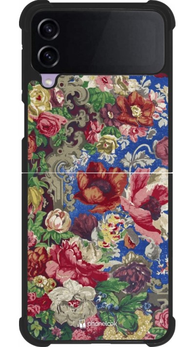 Samsung Galaxy Z Flip4 Case Hülle - Silikon schwarz Vintage Art Flowers
