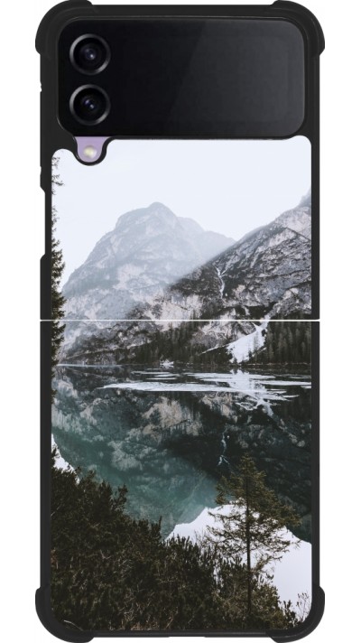 Samsung Galaxy Z Flip4 Case Hülle - Silikon schwarz Winter 22 snowy mountain and lake
