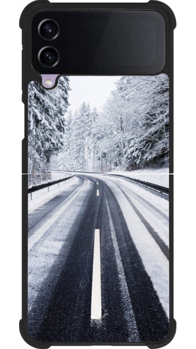 Samsung Galaxy Z Flip4 Case Hülle - Silikon schwarz Winter 22 Snowy Road
