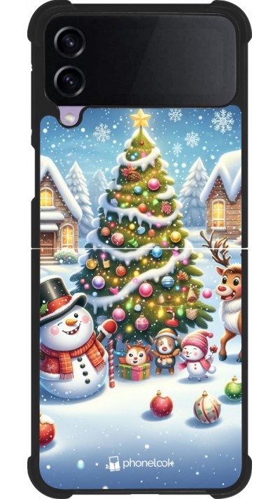 Samsung Galaxy Z Flip4 Case Hülle - Silikon schwarz Weihnachten 2023 Schneemann und Tannenbaum
