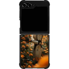Samsung Galaxy Z Flip5 Case Hülle - Silikon schwarz Astronaut flowers 2025