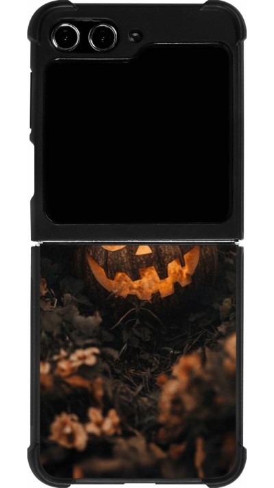 Samsung Galaxy Z Flip5 Case Hülle - Silikon schwarz Halloween 2025 Pumpkin with flowers