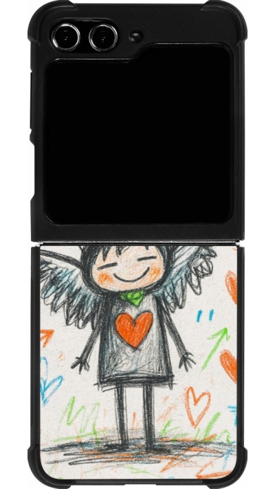 Coque Samsung Galaxy Z Flip5 - Silicone rigide noir Little Angel Sketch Love