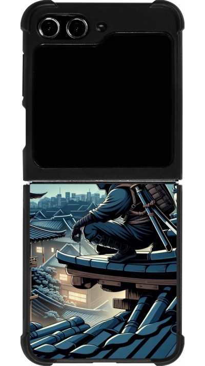 Coque Samsung Galaxy Z Flip5 - Silicone rigide noir Ninja sous la lune