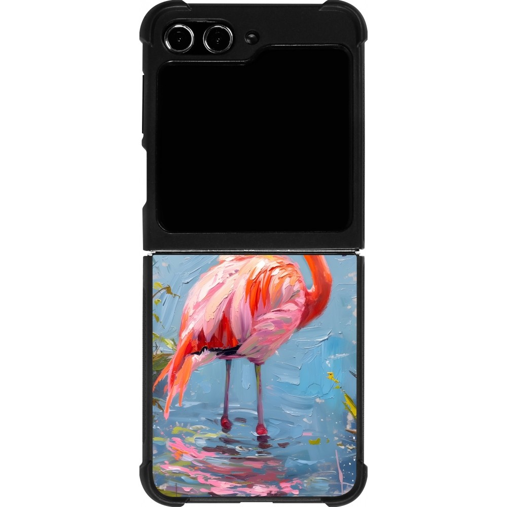 Samsung Galaxy Z Flip5 Case Hülle - Silikon schwarz Paint Flamingo
