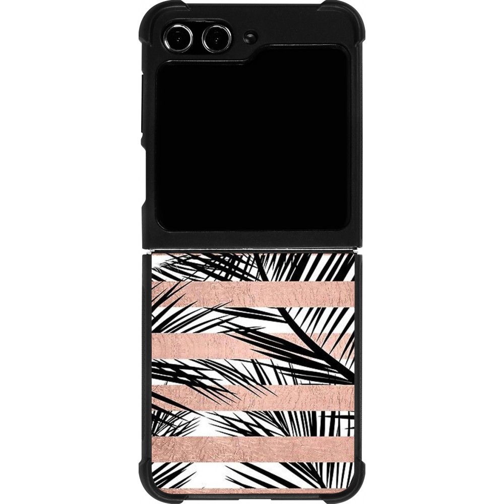 Samsung Galaxy Z Flip5 Case Hülle - Silikon schwarz Palm trees gold stripes