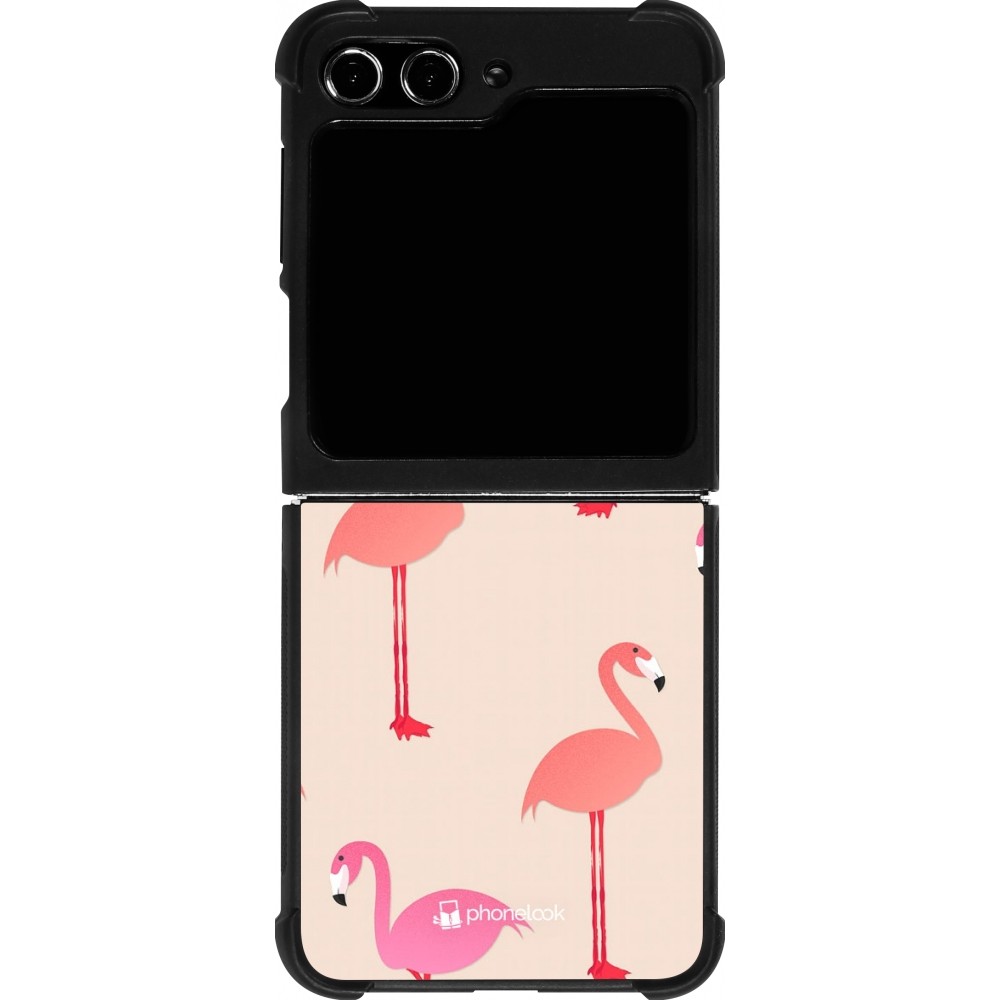 Samsung Galaxy Z Flip5 Case Hülle - Silikon schwarz Pink Flamingos Pattern