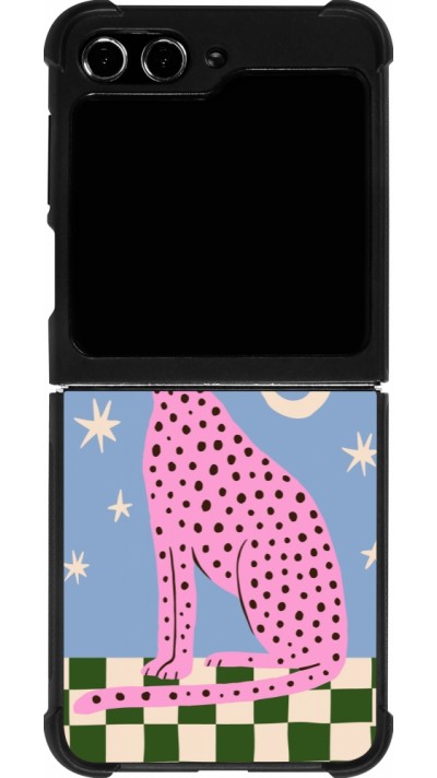 Samsung Galaxy Z Flip5 Case Hülle - Silikon schwarz Pink leopard with stars 2026