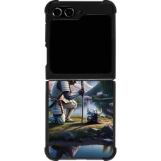 Samsung Galaxy Z Flip5 Case Hülle - Silikon schwarz Samurai Katana Mond