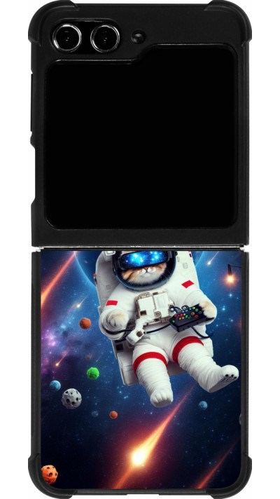 Samsung Galaxy Z Flip5 Case Hülle - Silikon schwarz VR SpaceCat Odyssee