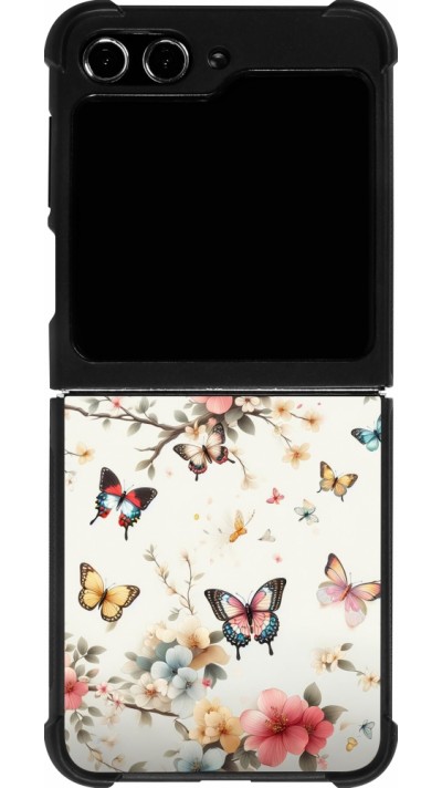 Coque Samsung Galaxy Z Flip5 - Silicone rigide noir Spring 25 Papillons Légers