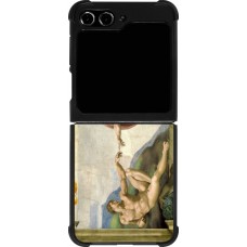 Coque Samsung Galaxy Z Flip5 - Silicone rigide noir Tableau art - La Création d’Adam - Michel-Ange
