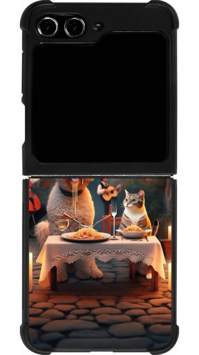 Samsung Galaxy Z Flip5 Case Hülle - Silikon schwarz Valentin 2024 Hund & Katze Kerzenlicht