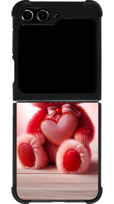 Samsung Galaxy Z Flip5 Case Hülle - Silikon schwarz Valentin 2024 Rosaroter Teddybär