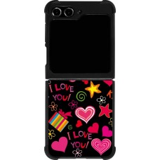 Coque Samsung Galaxy Z Flip5 - Silicone rigide noir Valentine 2023 love symbols