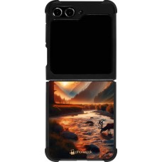 Coque Samsung Galaxy Z Flip5 - Silicone rigide noir Valley Sunset Deer Tree