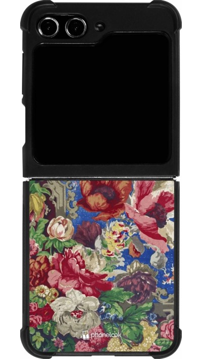 Samsung Galaxy Z Flip5 Case Hülle - Silikon schwarz Vintage Art Flowers