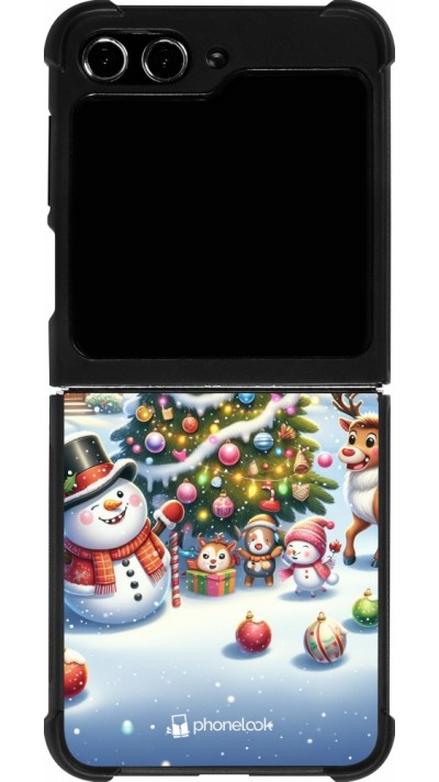 Samsung Galaxy Z Flip5 Case Hülle - Silikon schwarz Weihnachten 2023 Schneemann und Tannenbaum