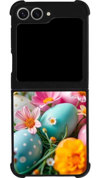 Samsung Galaxy Z Flip6 Case Hülle - Silikon schwarz Easter 2026 Eggs with flowers