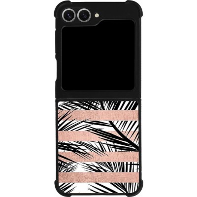 Samsung Galaxy Z Flip6 Case Hülle - Silikon schwarz Palm trees gold stripes
