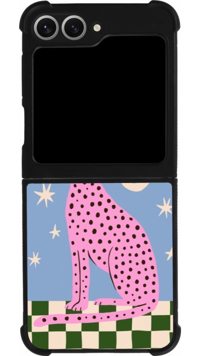 Samsung Galaxy Z Flip6 Case Hülle - Silikon schwarz Pink leopard with stars 2026