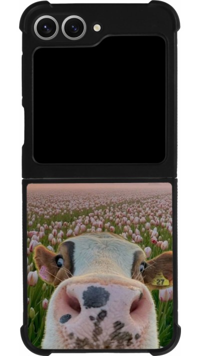 Samsung Galaxy Z Flip6 Case Hülle - Silikon schwarz Cow with tulips 2026