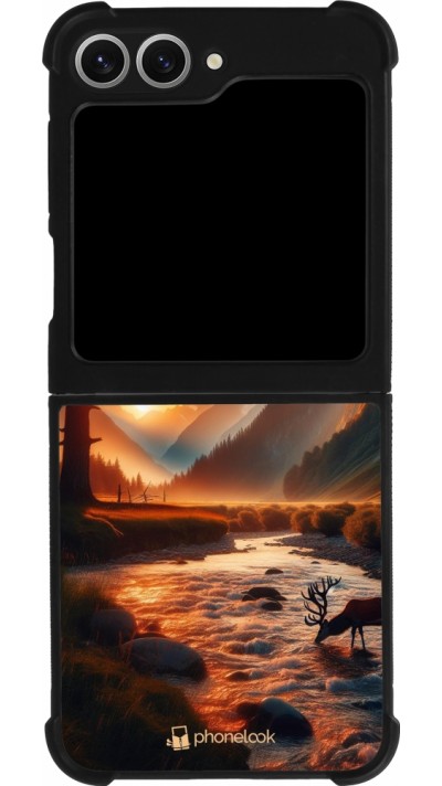 Samsung Galaxy Z Flip6 Case Hülle - Silikon schwarz Tal Sonnenuntergang Hirsch Baum