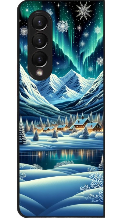 Samsung Galaxy Z Fold3 5G Case Hülle - Verschneites Bergdorf am See in der Nacht