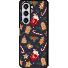 Coque Samsung Galaxy Z Fold5 - Silicone rigide noir Christmas 25 Pattern Gingerbread House
