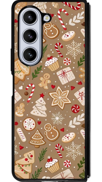 Samsung Galaxy Z Fold5 Case Hülle - Silikon schwarz Christmas 25 Pattern Ginger Cookie