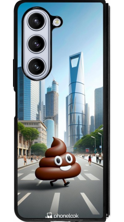 Coque Samsung Galaxy Z Fold5 - Silicone rigide noir Emoji Caca walk
