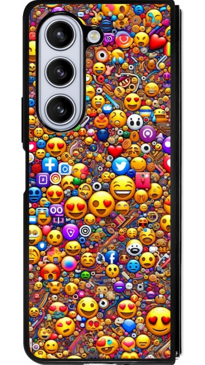 Coque Samsung Galaxy Z Fold5 - Silicone rigide noir Emoji mixed