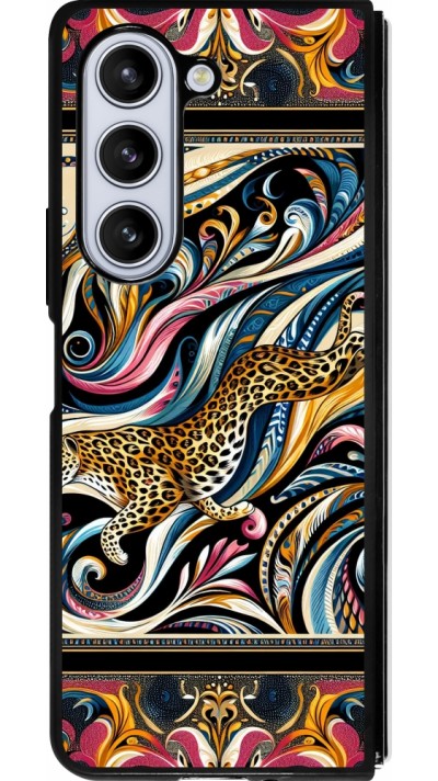 Coque Samsung Galaxy Z Fold5 - Silicone rigide noir Leopard Abstract Art