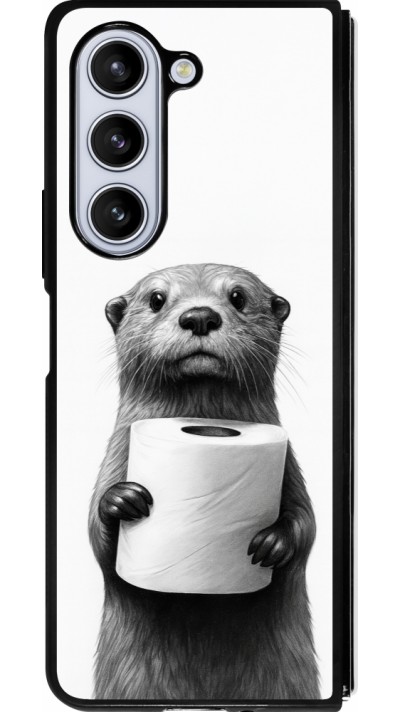 Coque Samsung Galaxy Z Fold5 - Silicone rigide noir Loutre papier de toilette