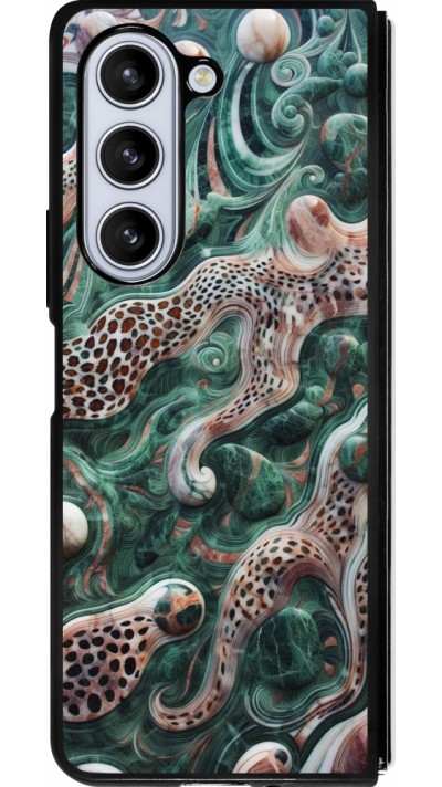 Coque Samsung Galaxy Z Fold5 - Silicone rigide noir Marbre vert et léopart abstrait