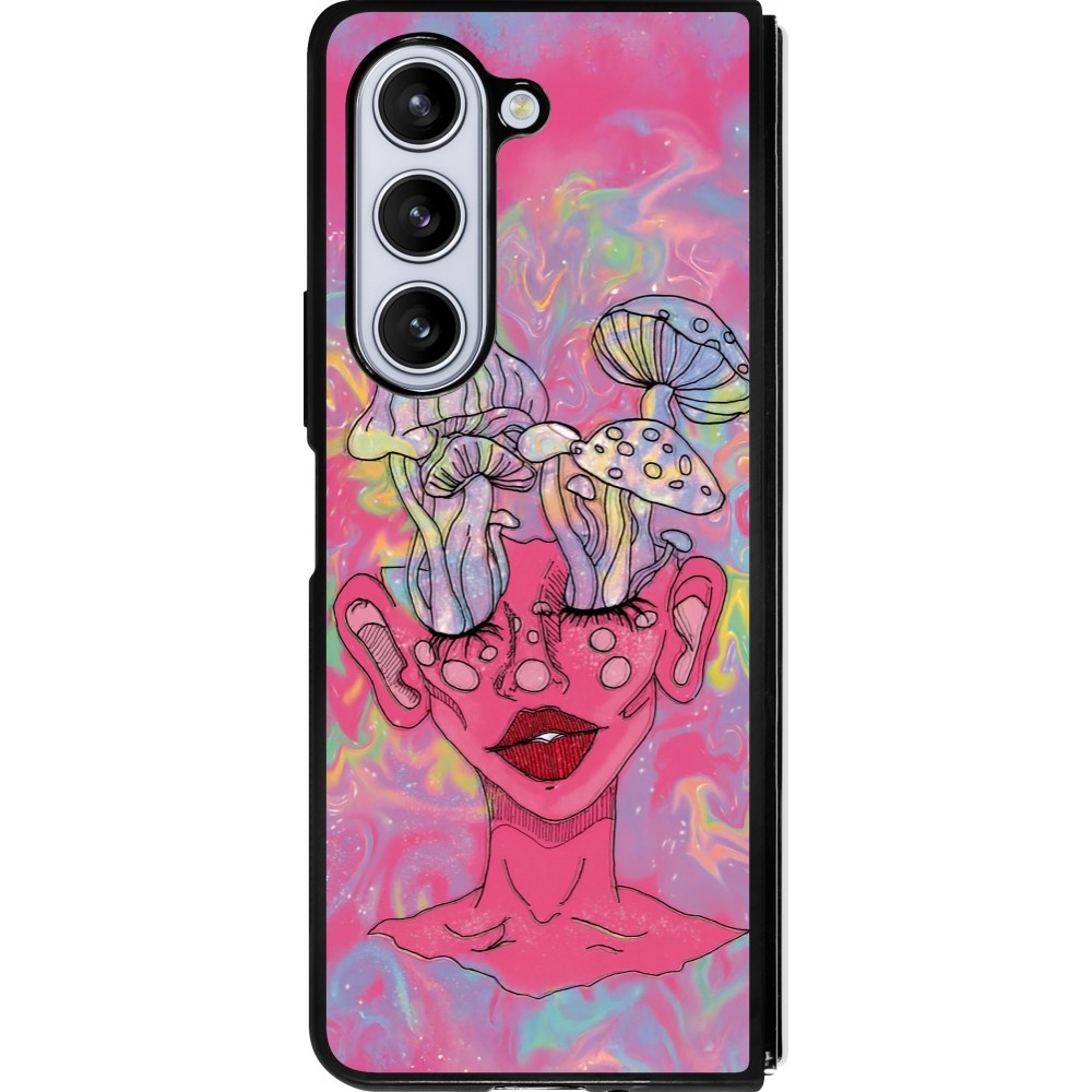Samsung Galaxy Z Fold5 Case Hülle - Silikon schwarz Psychedelic pink mushroom