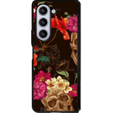Samsung Galaxy Z Fold5 Case Hülle - Silikon schwarz Skulls and flowers