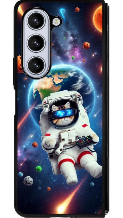 Samsung Galaxy Z Fold5 Case Hülle - Silikon schwarz VR SpaceCat Odyssee
