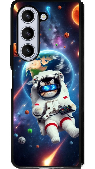 Coque Samsung Galaxy Z Fold5 - Silicone rigide noir VR SpaceCat Odyssey