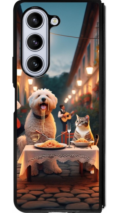 Samsung Galaxy Z Fold5 Case Hülle - Silikon schwarz Valentin 2024 Hund & Katze Kerzenlicht