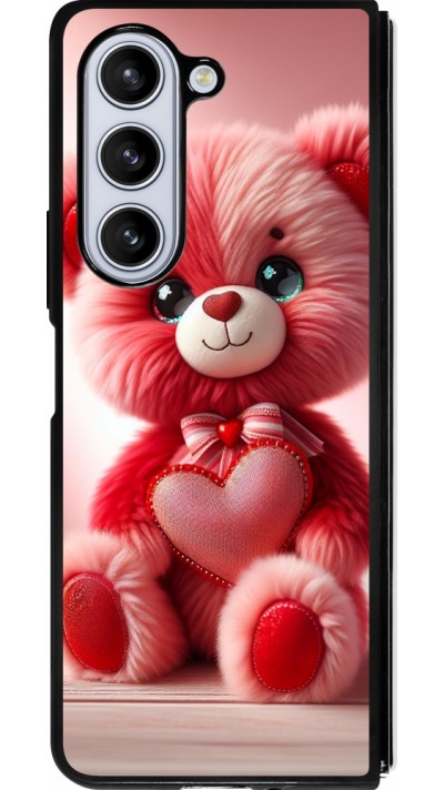 Samsung Galaxy Z Fold5 Case Hülle - Silikon schwarz Valentin 2024 Rosaroter Teddybär