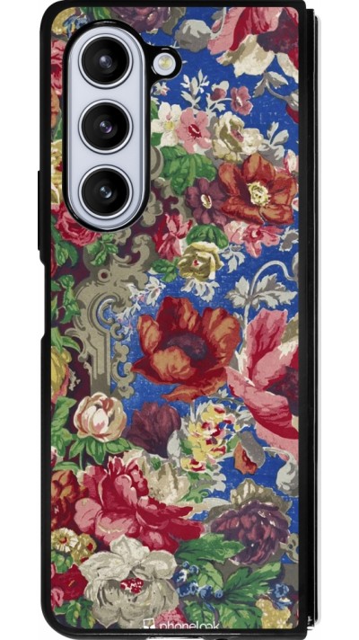 Samsung Galaxy Z Fold5 Case Hülle - Silikon schwarz Vintage Art Flowers
